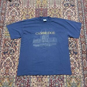 VTG 90s Cambridge University T Shirt Euro Screen Stars‎ Embroidered Gold Navy XL